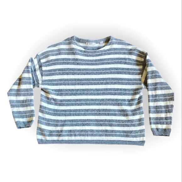 AllSaints Wool Alpaca blend Gray White Stripe Sweater size M - Picture 1 of 6